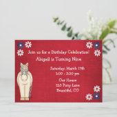 Niedliches Pferd und Blume Rotes Weiß und Blau Geb Einladung (Stehend Vorderseite)