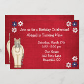 Niedliches Pferd und Blume Rotes Weiß und Blau Geb Einladung (Vorne/Hinten)