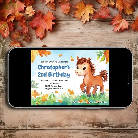 Niedliches Pferd und Herbstlaub | Pony Autumn Gebu Einladung
