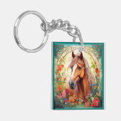 Niedliches Pferd und Wildblumen Schlüsselanhänger (Vorderseite links)