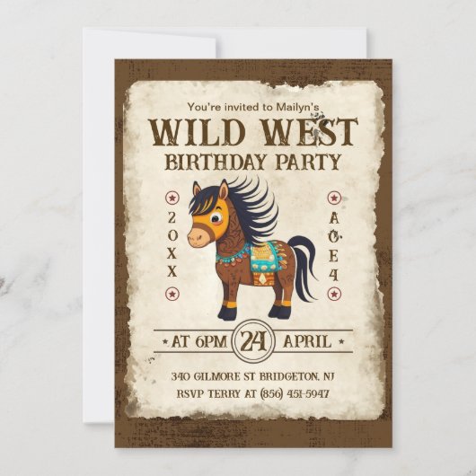 Niedliches Pferd Wild Westpony Einladung zur Gebur (Vorderseite)