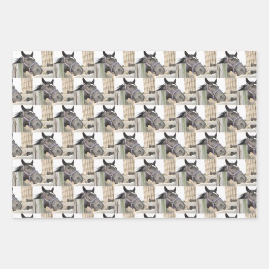 Niedliches Pferdekauen auf einem Zaun Geschenkpapier Set (Vorderseite 3)