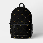 Niedliches Pferdemuster Schwarz & Gold Bedruckter Rucksack (Vorderseite)
