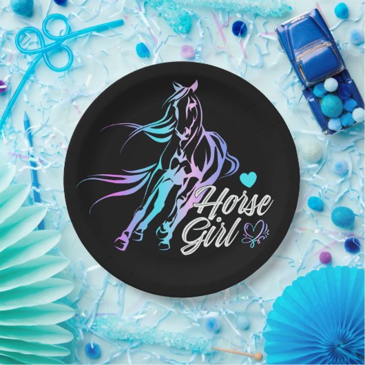 Niedliches Pferderennen Reittier Schwarzer Western Pappteller (Party)