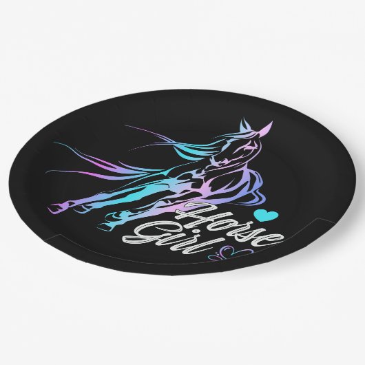 Niedliches Pferderennen Reittier Schwarzer Western Pappteller (Schrägansicht)