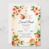 Niedliches Pfirsich Erster Geburtstag Party Einladung (Vorderseite)