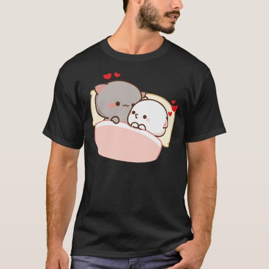 Niedliches Pfirsich und Goma werden Mochi Cat schl T-Shirt (Vorderseite)