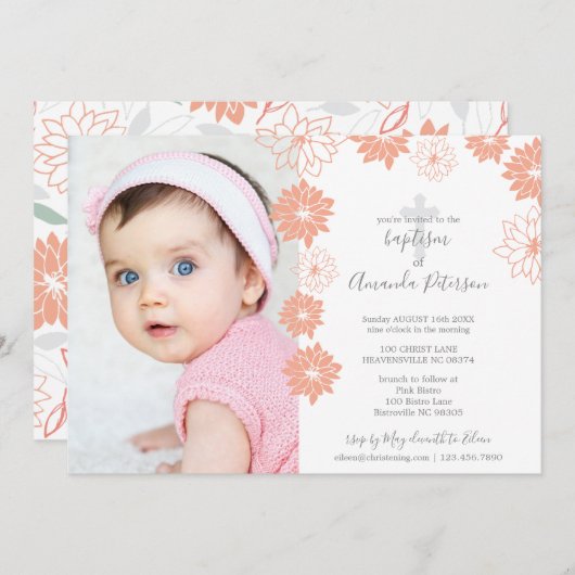 Niedliches Pfirsichblütenmuster Kreuzkarussell Einladung (Vorne/Hinten)