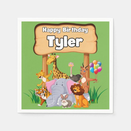 Niedliches Phantastisches Zoo-Tier-Party Serviette (Vorderseite)