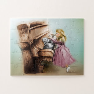 Niedliches Piano Girl, Elegante Vintage Kunst für  Puzzle