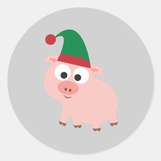 Niedliches Pig Christmas Elf Runder Aufkleber (Vorderseite)