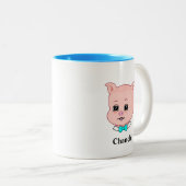 Niedliches Piglet Cartoon und Kalligrafie Zweifarbige Tasse (VorderseiteRechts)