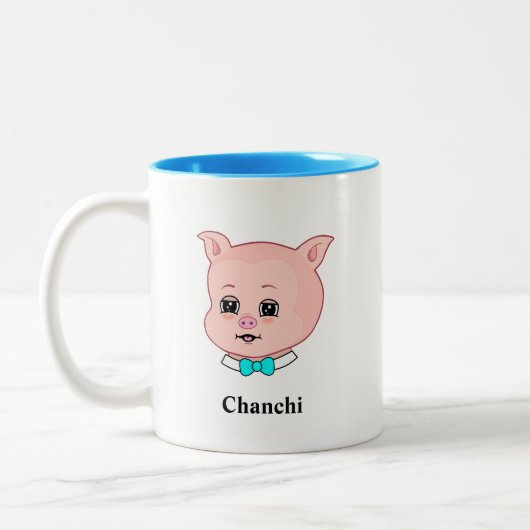Niedliches Piglet Cartoon und Kalligrafie Zweifarbige Tasse (Links)