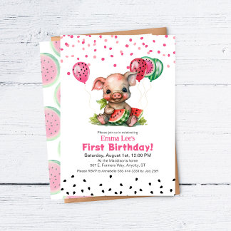 Niedliches Piglet Ess Wassermelone Geburtstag Einladung