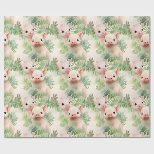 Niedliches Piglets Wasserfarbenes botanisches Must Geschenkpapier (Flach)