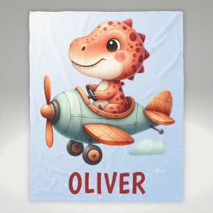 Niedliches Pilotenflugzeug mit Dinosaurier Fleecedecke