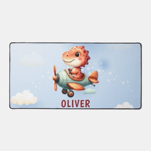 Niedliches Pilotenflugzeug mit Dinosaurier Schreibtischunterlage (Vorderseite)