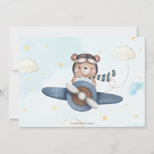 Niedliches Pilotprogramm Teddy Bear Blue Flugzeug Dankeskarte (Rückseite)