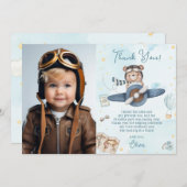 Niedliches Pilotprogramm Teddy Bear Blue Flugzeug Dankeskarte (Vorne/Hinten)