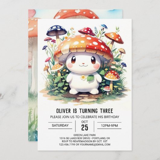 Niedliches Pilz-Geburtstagsempfang Einladung (Vorne/Hinten)