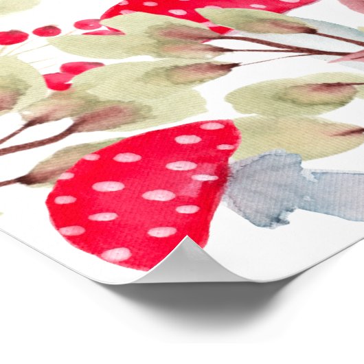 Niedliches Pilz rustikales Waldbrunnen Babydusche Poster (Ecke)