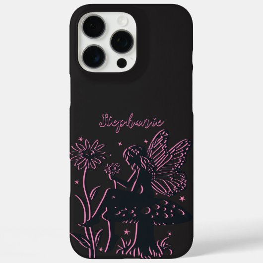 Niedliches Pilz- und Blume Schwarz/Rosa Case-Mate iPhone Hülle (Rückseite)