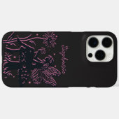 Niedliches Pilz- und Blume Schwarz/Rosa Case-Mate iPhone Hülle (Rückseite (Horizontal))