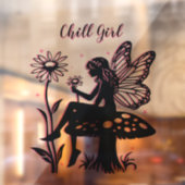 Niedliches Pilz- und Blume Schwarz/Rosa Fensteraufkleber (Blatt 2)