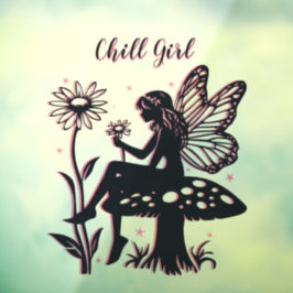 Niedliches Pilz- und Blume Schwarz/Rosa Fensteraufkleber