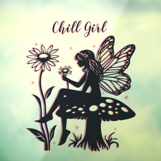 Niedliches Pilz- und Blume Schwarz/Rosa Fensteraufkleber (Blatt 3)