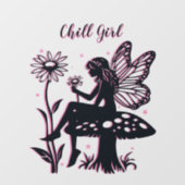 Niedliches Pilz- und Blume Schwarz/Rosa Fensteraufkleber (Blatt)