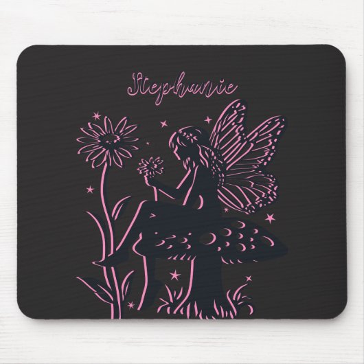 Niedliches Pilz- und Blume Schwarz/Rosa Mousepad (Vorne)