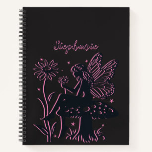 Niedliches Pilz- und Blume Schwarz/Rosa Notizblock