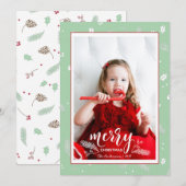 Niedliches Pine & Holunder Weihnachtsmuster Famili Feiertagskarte (Vorne/Hinten)