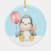 Niedliches Pinguin Baby's First Christmas Pink Keramik Ornament (Hinten)