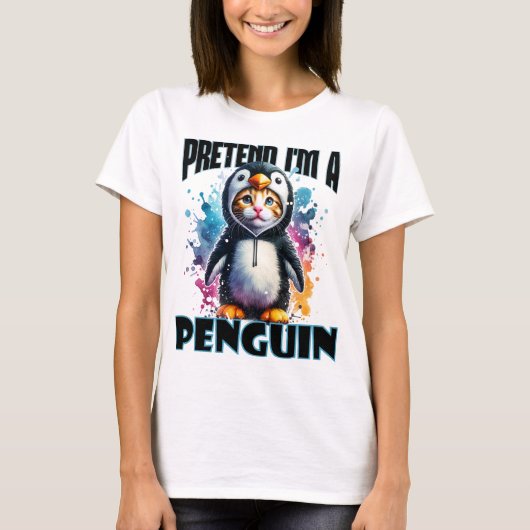 Niedliches Pinguin Cat Design für spielerische Kre T-Shirt (Vorderseite)