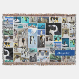 Niedliches Pinguin-Foto-Collage-Muster mit Vorname Decke