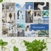 Niedliches Pinguin-Foto-Collage-Muster mit Vorname Geschirrtuch (Gefaltet)