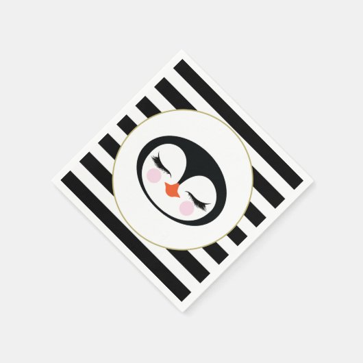 Niedliches Pinguin-Gesicht Schwarz-Weiß-Streifen P Serviette (Ecke)
