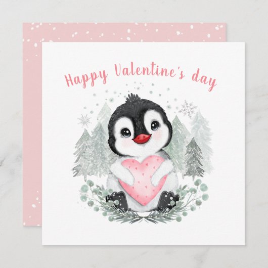 Niedliches Pinguin Girl 1. Valentinstag Square Car Karte (Vorne/Hinten)