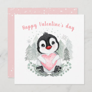Niedliches Pinguin Girl 1. Valentinstag Square Car Karte