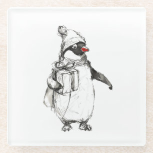 Niedliches Pinguin-Holding-Geschenk Glasuntersetzer