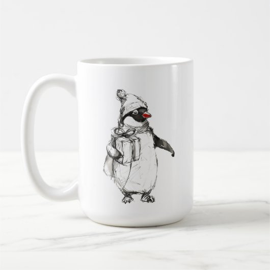 Niedliches Pinguin-Holding-Geschenk Kaffeetasse (Links)