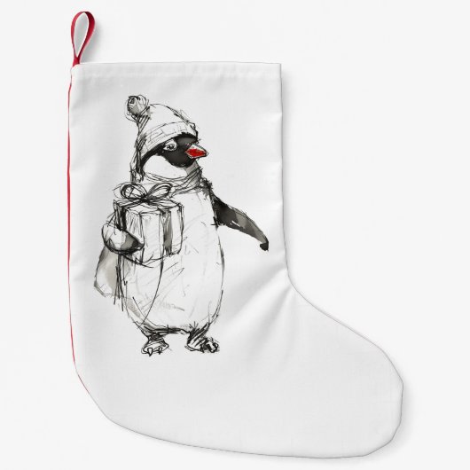 Niedliches Pinguin-Holding-Geschenk Kleiner Weihnachtsstrumpf (Vorderseite)