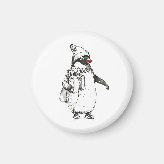 Niedliches Pinguin-Holding-Geschenk Magnet (Vorne)