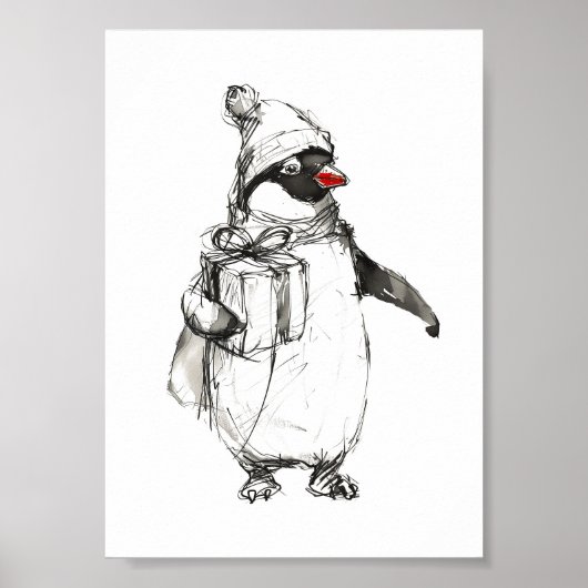 Niedliches Pinguin-Holding-Geschenk Poster (Vorne)