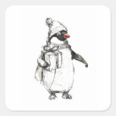 Niedliches Pinguin-Holding-Geschenk Quadratischer Aufkleber (Vorderseite)