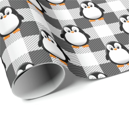Niedliches Pinguin Kariertes Muster in Schwarz-wei Geschenkpapier (Rolleneckpunkt)
