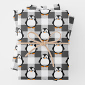 Niedliches Pinguin Kariertes Muster in Schwarz-wei Geschenkpapier Set (Beispiel)