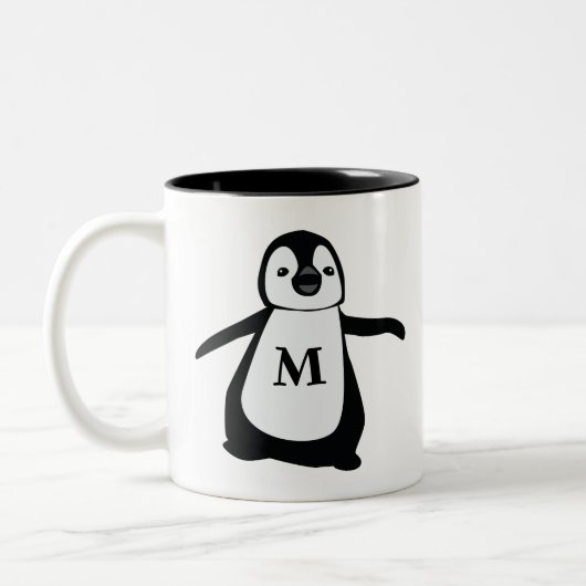 Niedliches Pinguin Monogramm Personalisiert Zweifarbige Tasse (Links)
